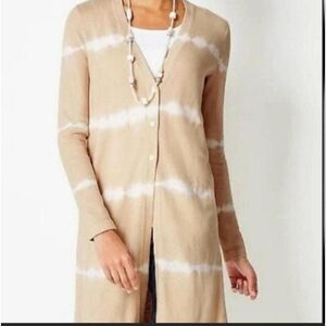 J. Jill PureJill XS Long Button Cardigan Tan & White